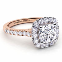 Side vie of the Summer cushion cut diamond halo ring in rose gold 