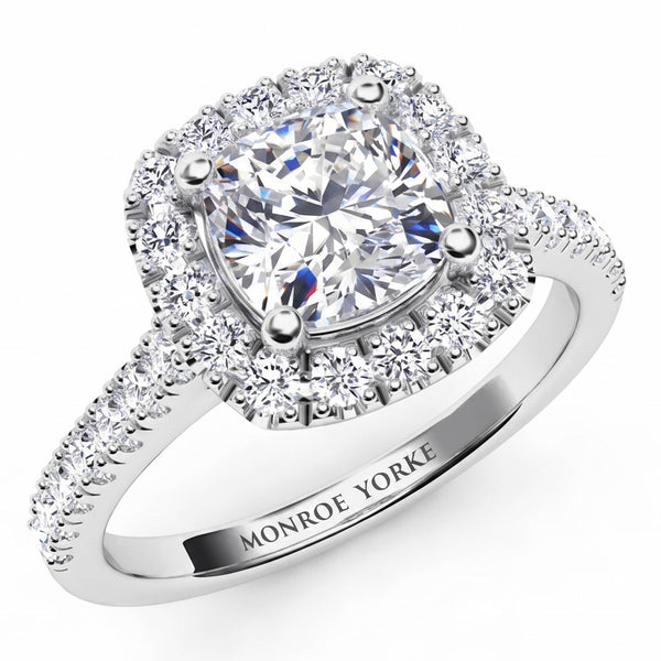 Summer – Platinum Cushion Cut Halo Diamond Ring