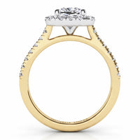 Beautiful details of the Summer cushion cut diamond halo ring.