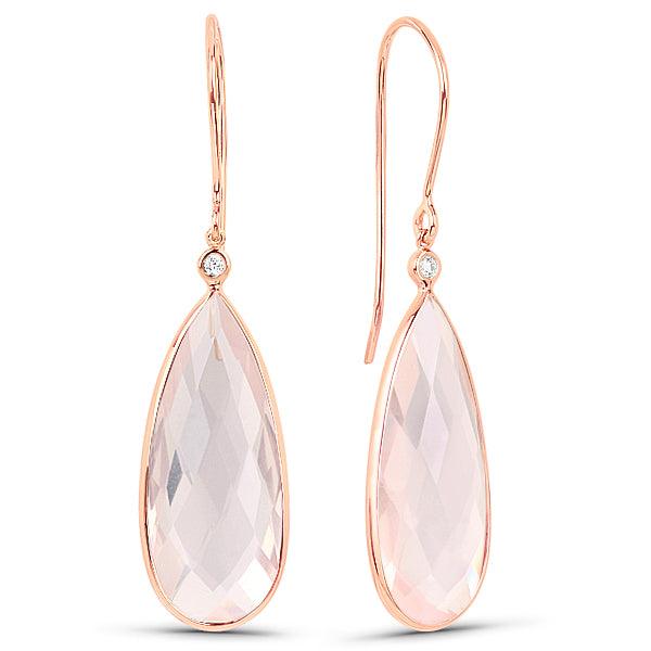 Enchanted Tear Drop Rose Quartz & Diamond Earrings - Monroe Yorke Diamonds