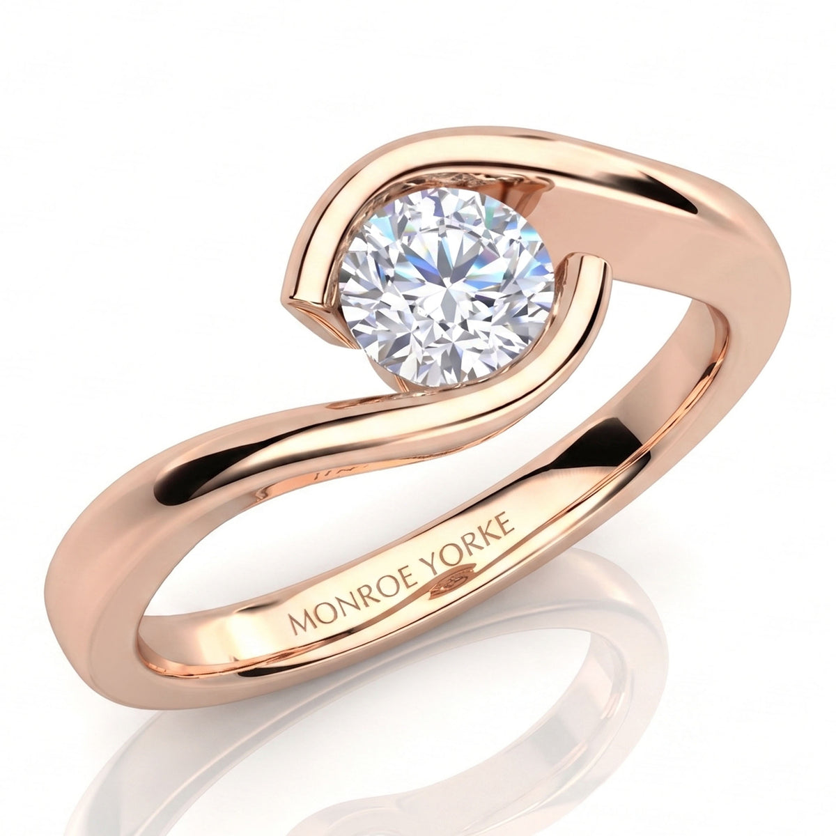 Zita - Rose gold tension set round brilliant diamond engagement ring.