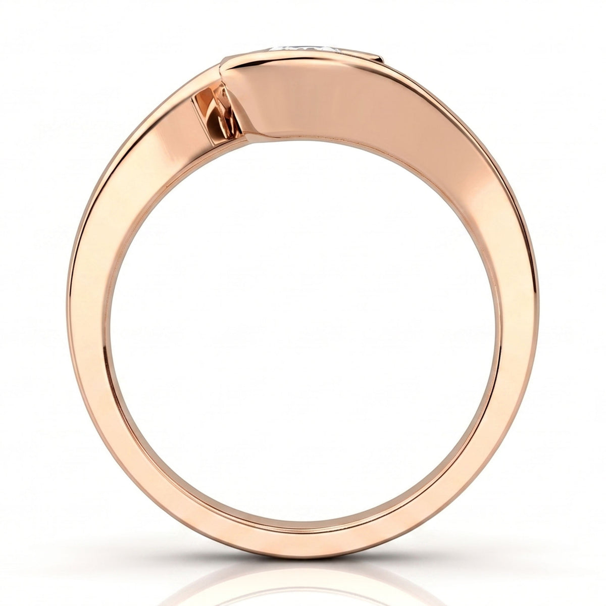 Zita - Rose gold tension set diamond engagement ring, side view.