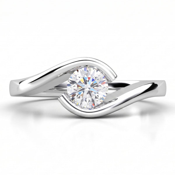 Zita white gold or platinum - unique solitaire diamond engagement ring, tension set. 