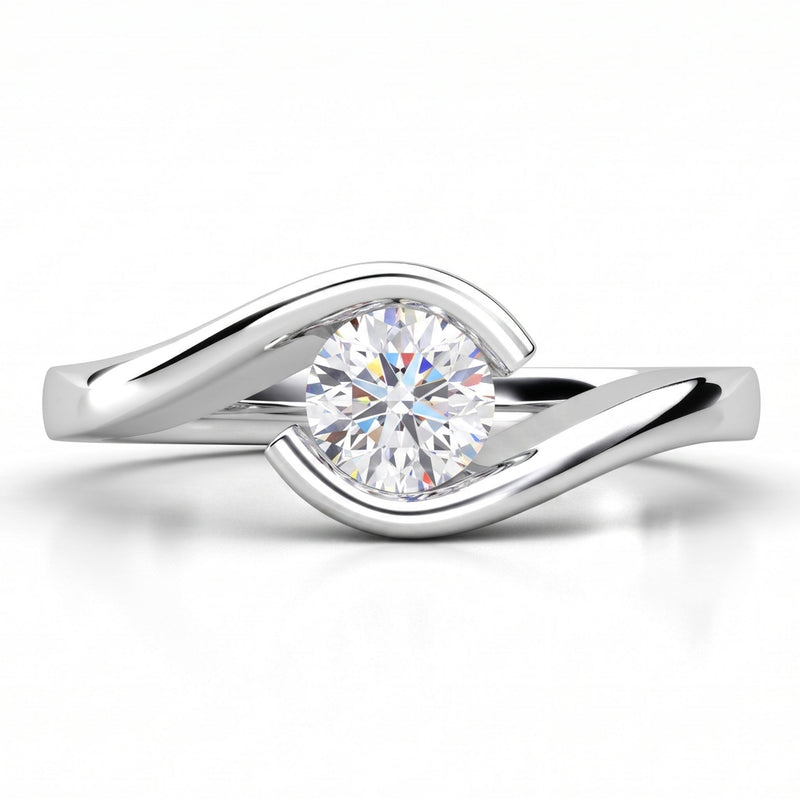 Zita white gold or platinum - unique solitaire diamond engagement ring, tension set. 