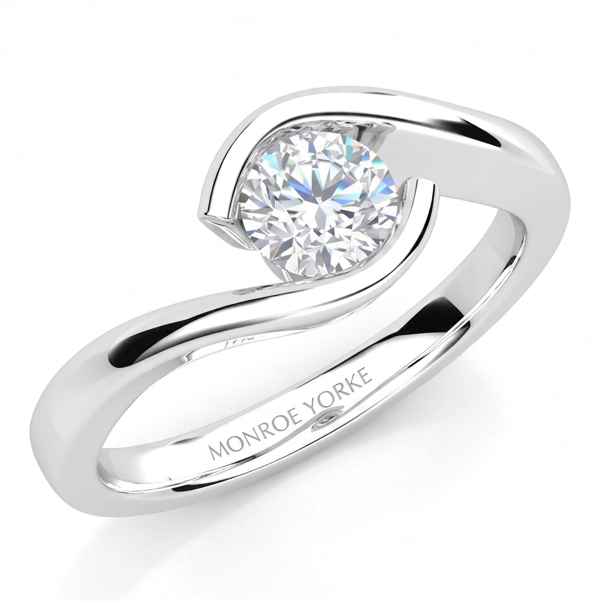 Zita - unique solitaire diamond ring, tension set. white gold or platinum