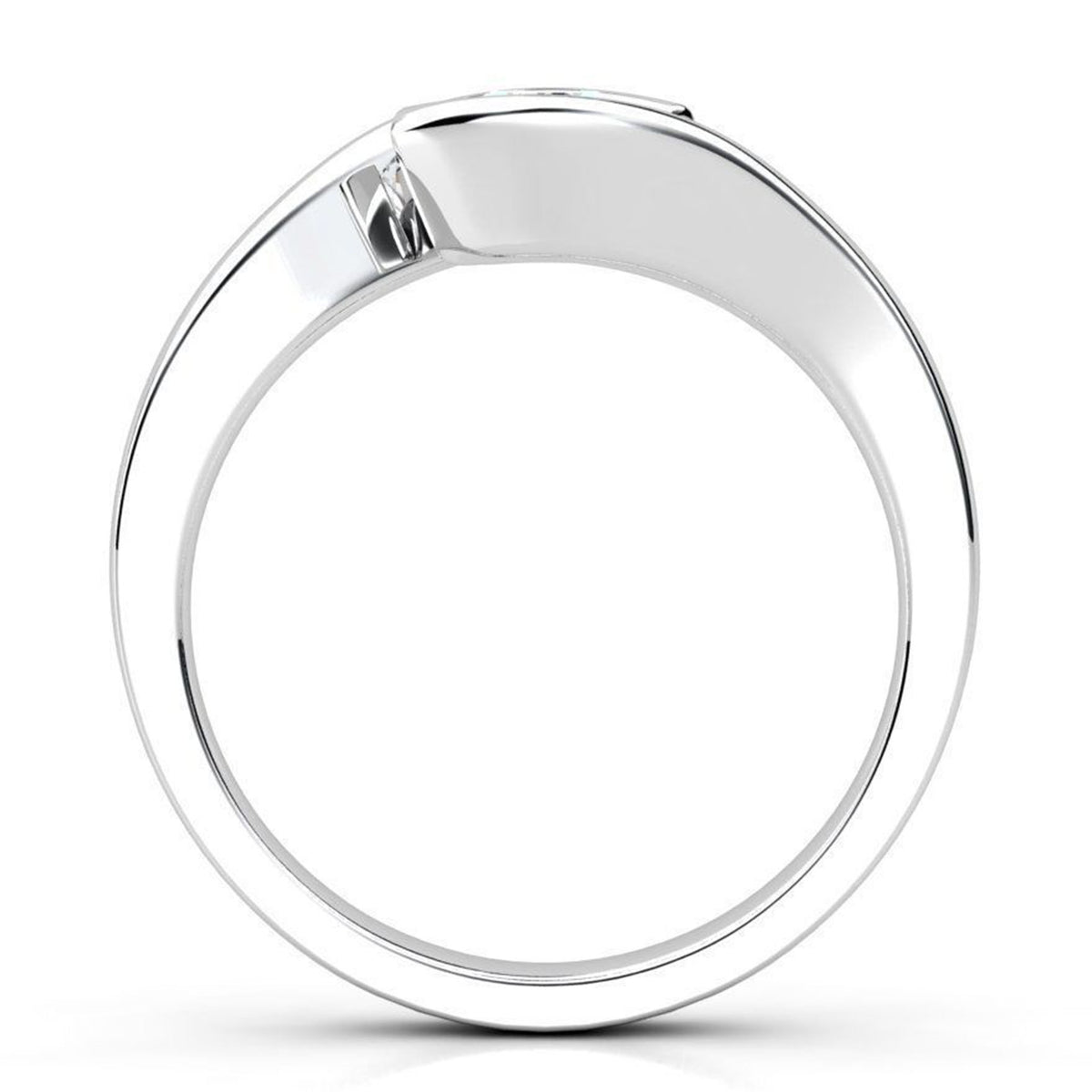 Zita - unique solitaire diamond ring, tension set. Side view. White gold or Platinum