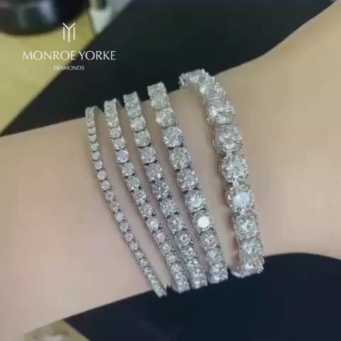 Video of 2.0mm 3.0mm 4.0mm 5.0mm and 6.5mm wide tennis bracelet compared on hand 