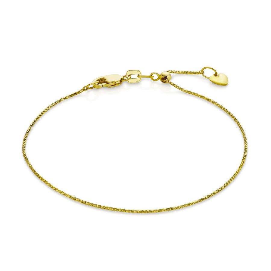 Gold Sulmona Adjustable 0.8mm Magic Wheat Link Bracelet, 18cm Length - Monroe Yorke Diamonds