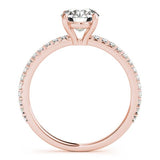 April rose gold engagement ring.  Side view showing centre diamond setting. 