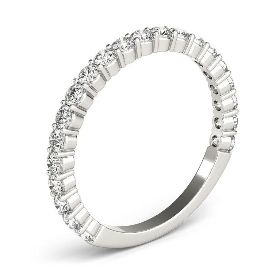 Unique Diamond wedding ring or anniversary ring with diamonds 2/3 of the way down the band. White gold or platinum.