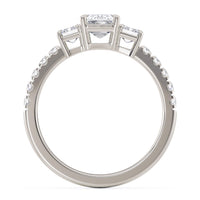 Aspen - Platinum Emerald Cut Diamond Trilogy Ring with Diamonds on the Band thumbnail 5