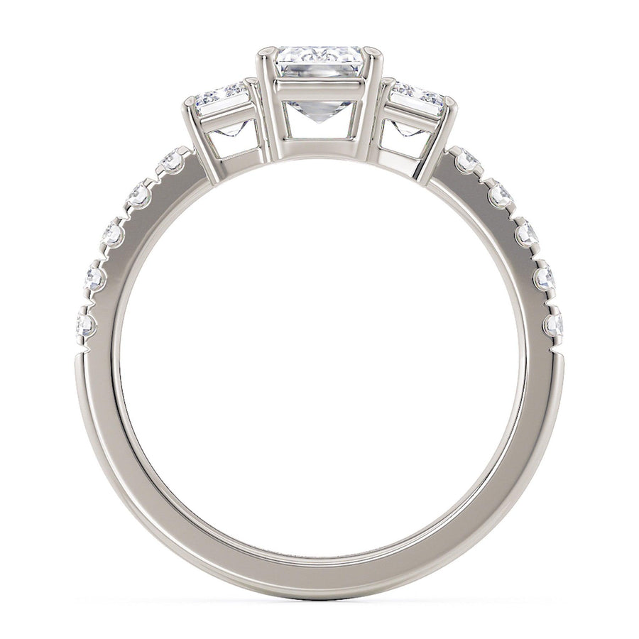 Aspen Emerald Cut Diamond Trilogy Ring with Diamonds on the Band - Monroe Yorke Diamonds