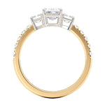 Emerald Cut Diamond Trilogy Ring in Gold with Diamonds on the Band - Monroe Yorke Diamonds