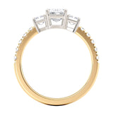 Emerald Cut Diamond Trilogy Ring in Gold with Diamonds on the Band - Monroe Yorke Diamonds
