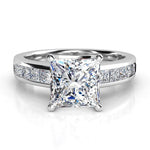 Albany Princess cut Diamond ring in Platinum - Front View. Princess cut main diamond with channel set princess cut diamonds on the band
