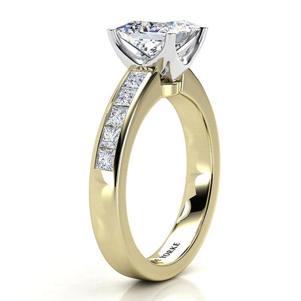 Side view of Albany princess cut diamond ring in gold. Side view showing the beautiful setting. 