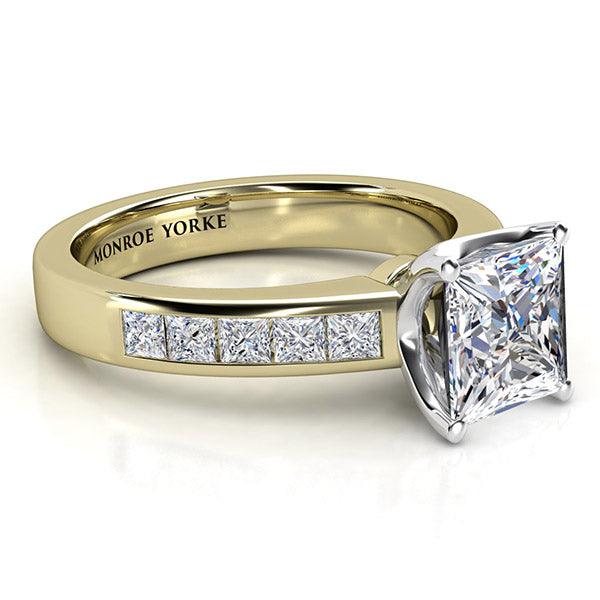 Side view of Albany princess cut diamond ring in gold
