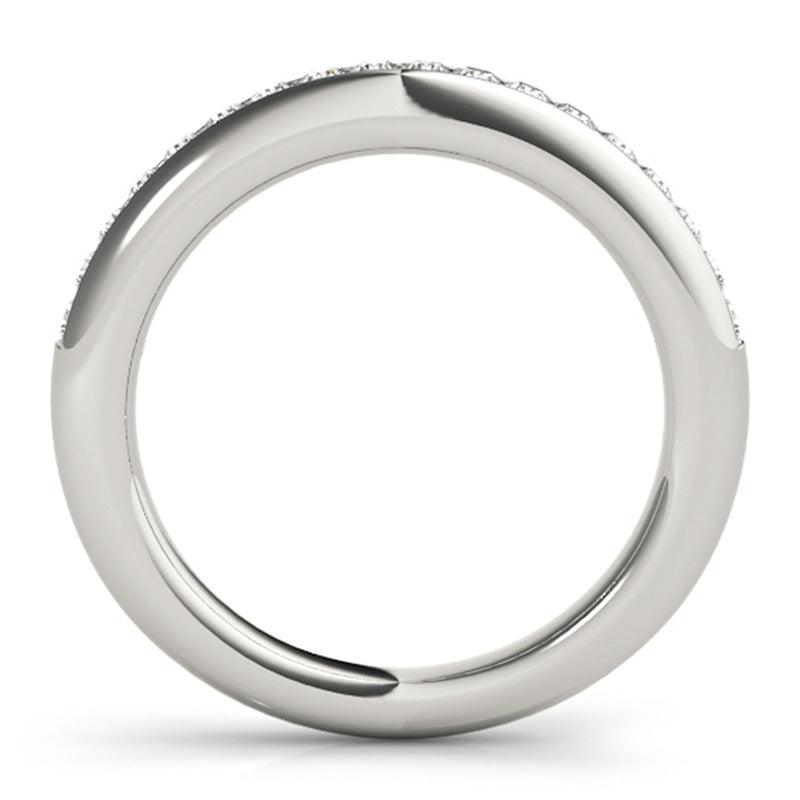 Aly - Channel Set diamond wedding ring. Side view showing carved edges. 