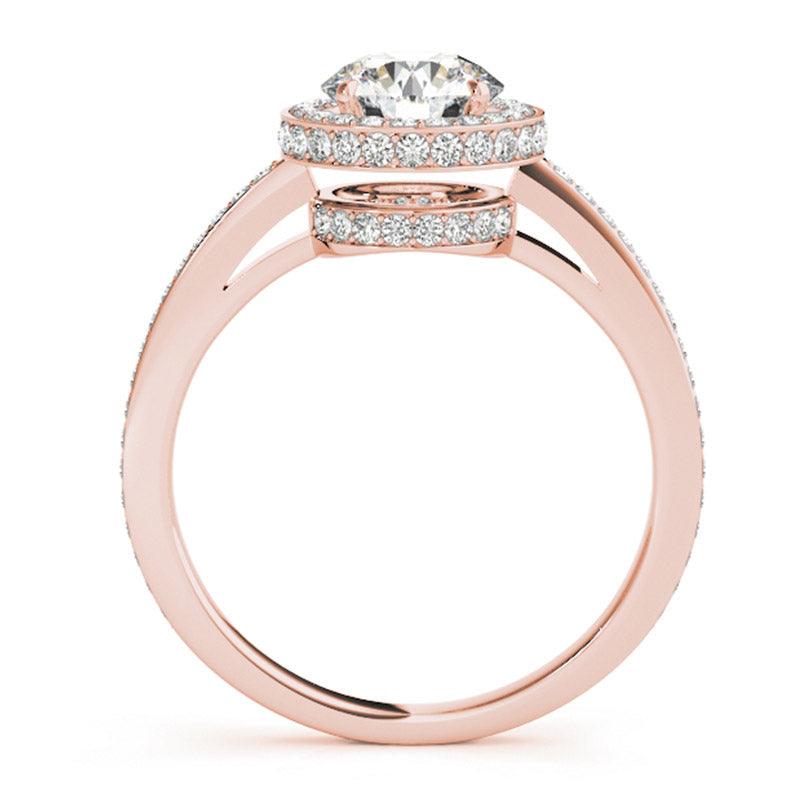 Amelia Rose Gold Diamond Engagement Ring. Side view 2 showing two levels of halo diamonds. 