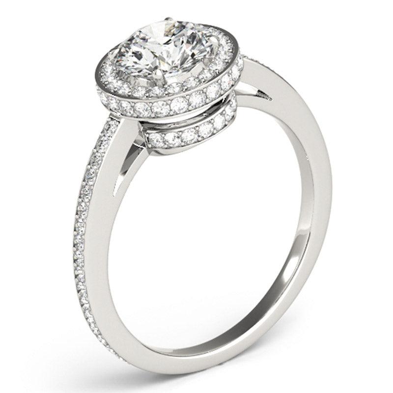 Amelia - White Gold Diamond Halo Ring.  Side View