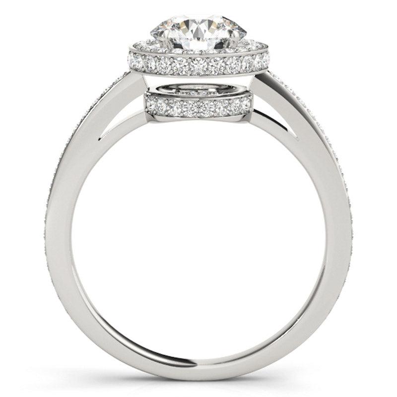Amelia - Platinum Diamond Halo Ring.  Side View showing the two levels of halo