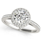 Amelia - Round Diamond Halo Ring.  White gold. Top