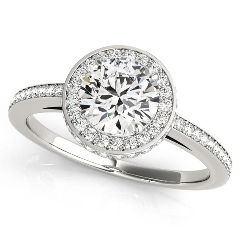 Amelia - Round Diamond Halo Ring.  White gold. Top
