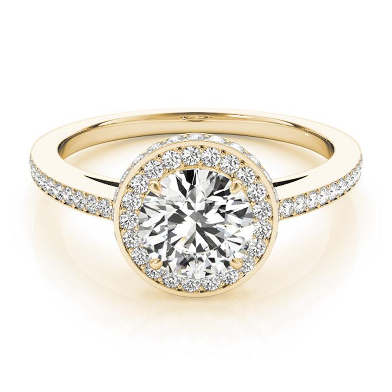 Amelia yellow gold diamond halo engagement ring