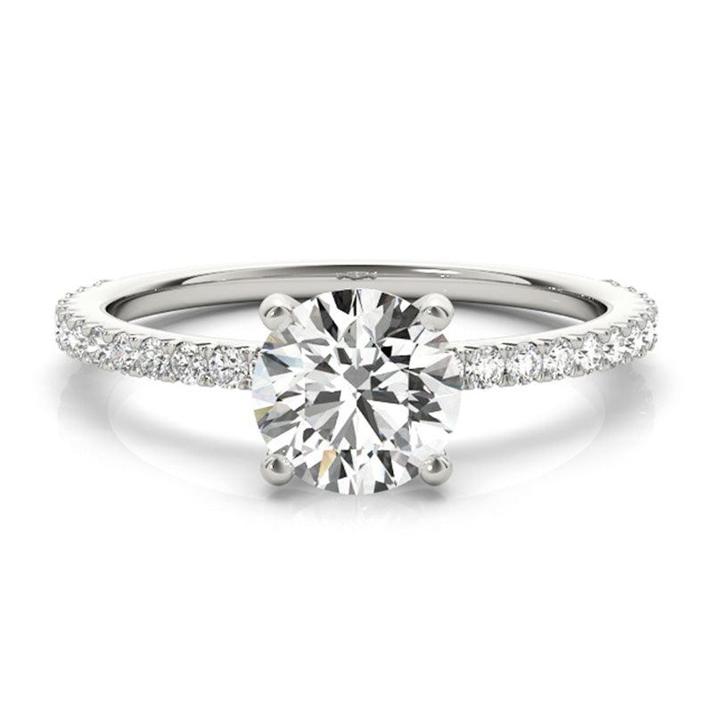 April in platinum - Round diamond engagement ring with diamonds down the band.  