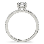 April - Round diamond ring with diamonds down the band. Side view