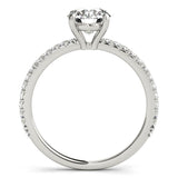 April - Round diamond ring with diamonds down the band. Side view