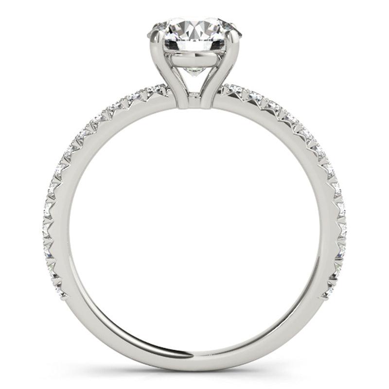 April - Round diamond ring with diamonds down the band. Side view