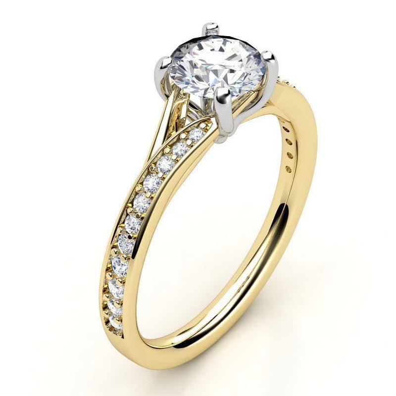 Ariel - side view showing the split band diamond engagement ring with diamonds on the band