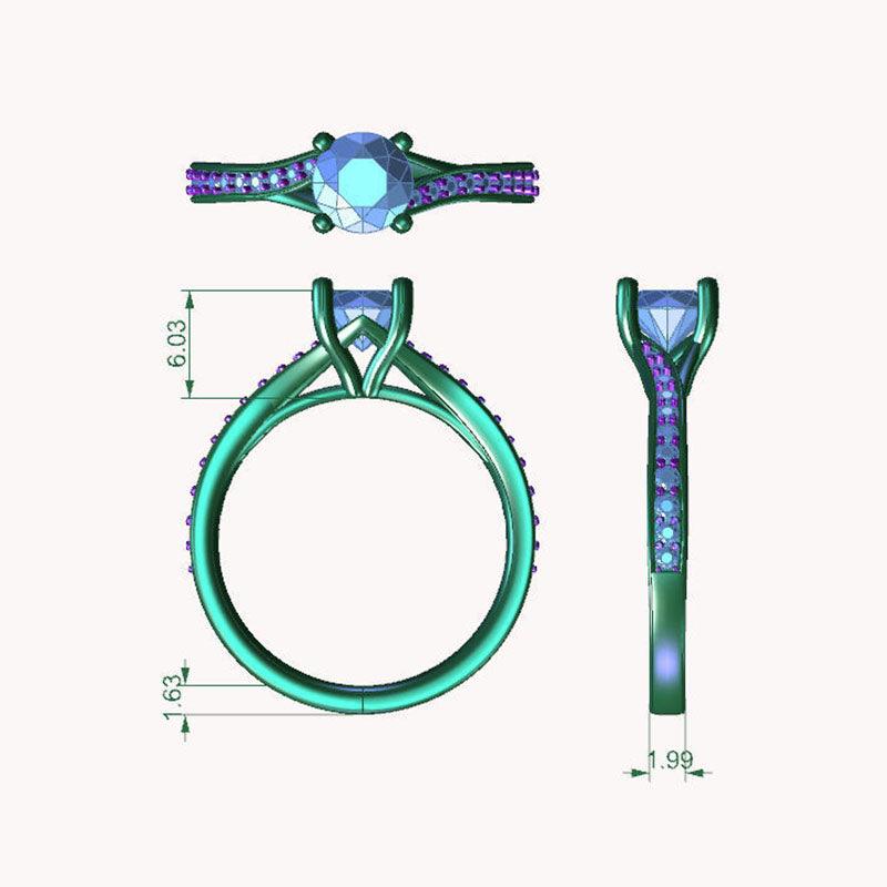 Ariel - unique diamond engagement ring detailed measurements 