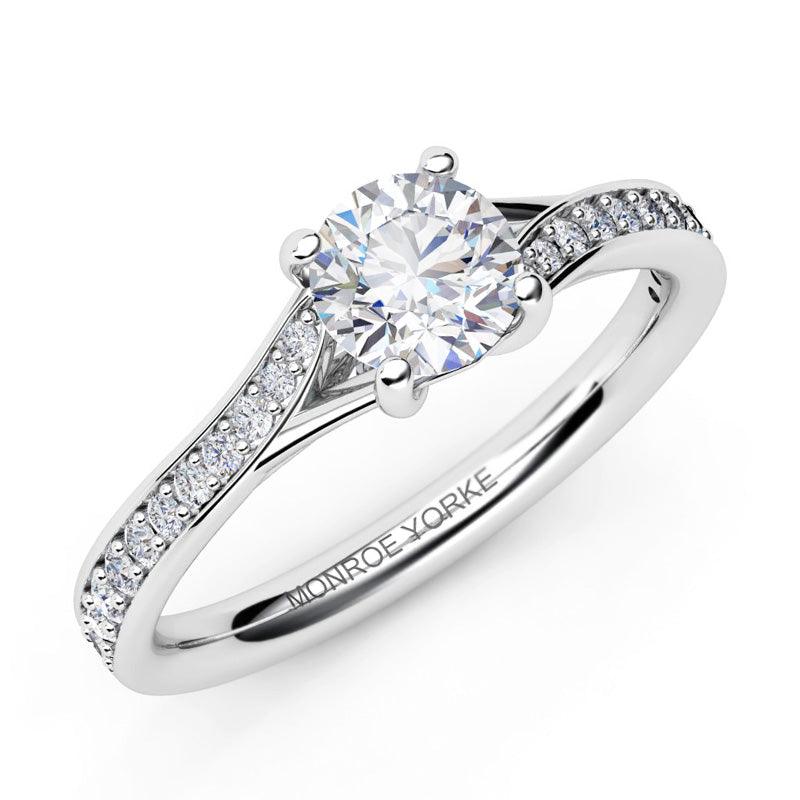 Ariel - unique engagement ring.  Split band set with pave set diamonds. 18ct white gold or platinum