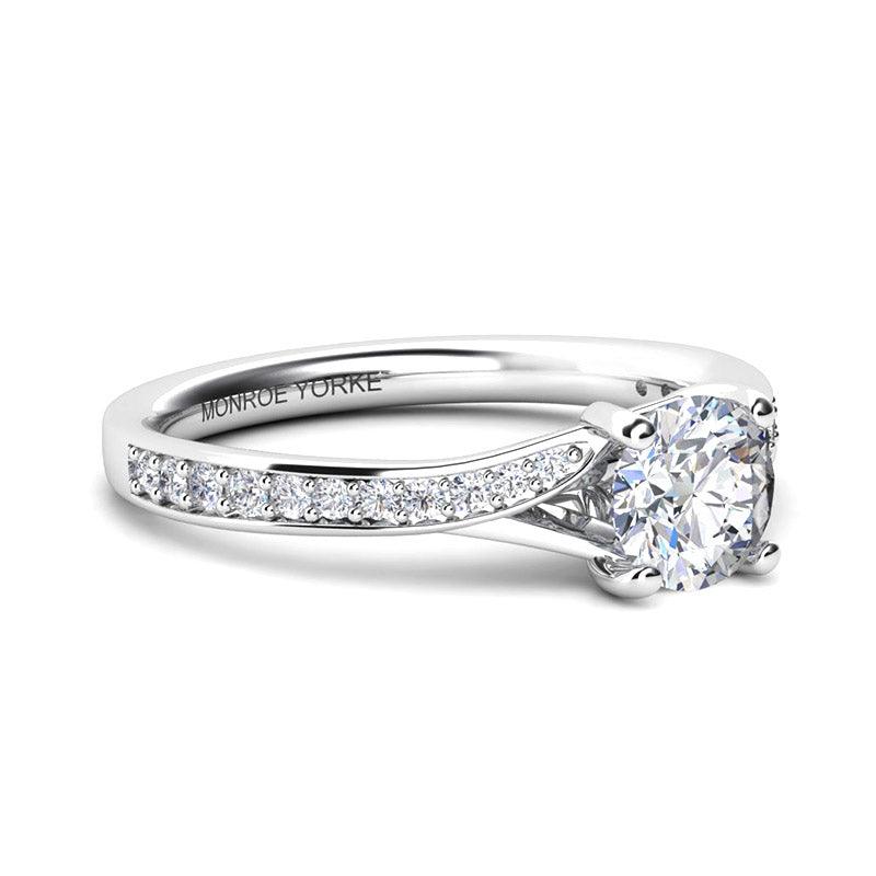 Ariel - unique engagement ring.  Split band set with pave set diamonds. Side view