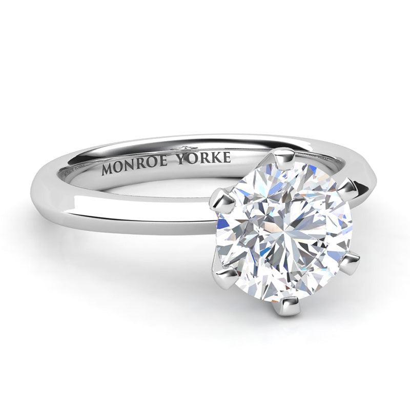 Calais - 18ct White gold, solid six claw solitaire diamond engagement ring. 