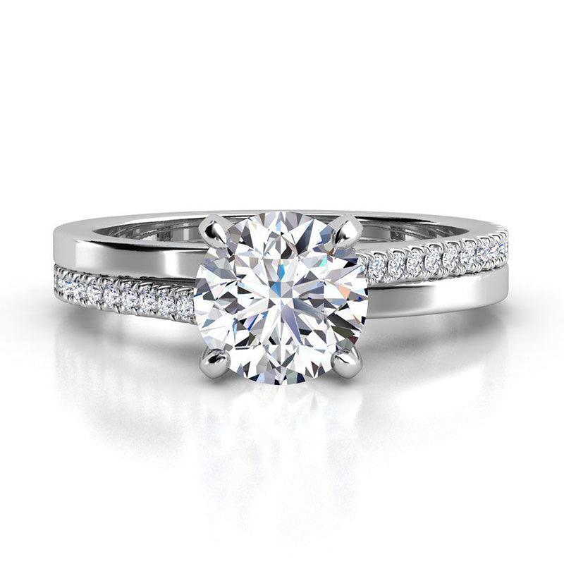 Calida in Platinum - Unique double band, round diamond engagement ring with a side halo