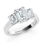 Calista - White Gold.  Emerald cut three diamond ring. 18ct white gold 