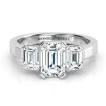 Calista - Emerald cut diamond trilogy ring.  Emerald cut three diamond ring. 18ct white gold