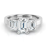 Calista Platinum.  Emerald cut three stone ring, three diamond ring 