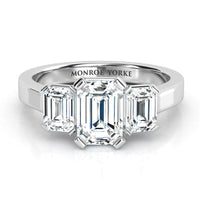 Calista Platinum. Emerald Diamond Three Stone Ring. thumbnail 1