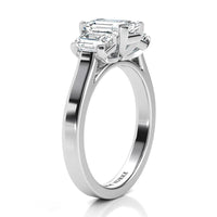 Calista Platinum. Emerald Diamond Three Stone Ring. thumbnail 4