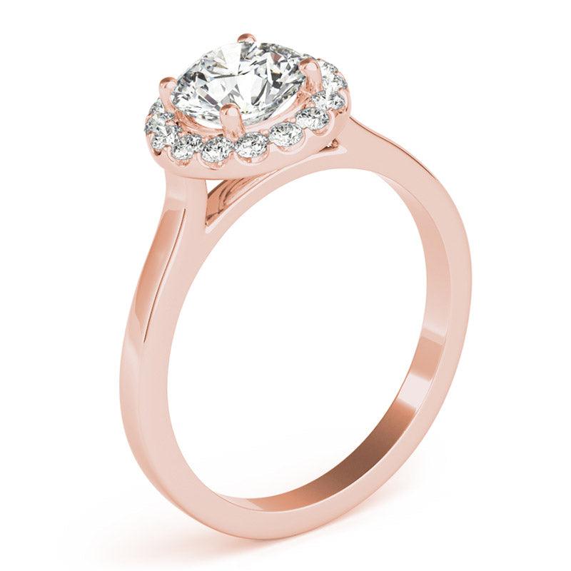 Rose gold diamond halo engagement ring - Callie side view