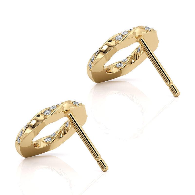 Camila - pave set diamond earrings in gold. side view
