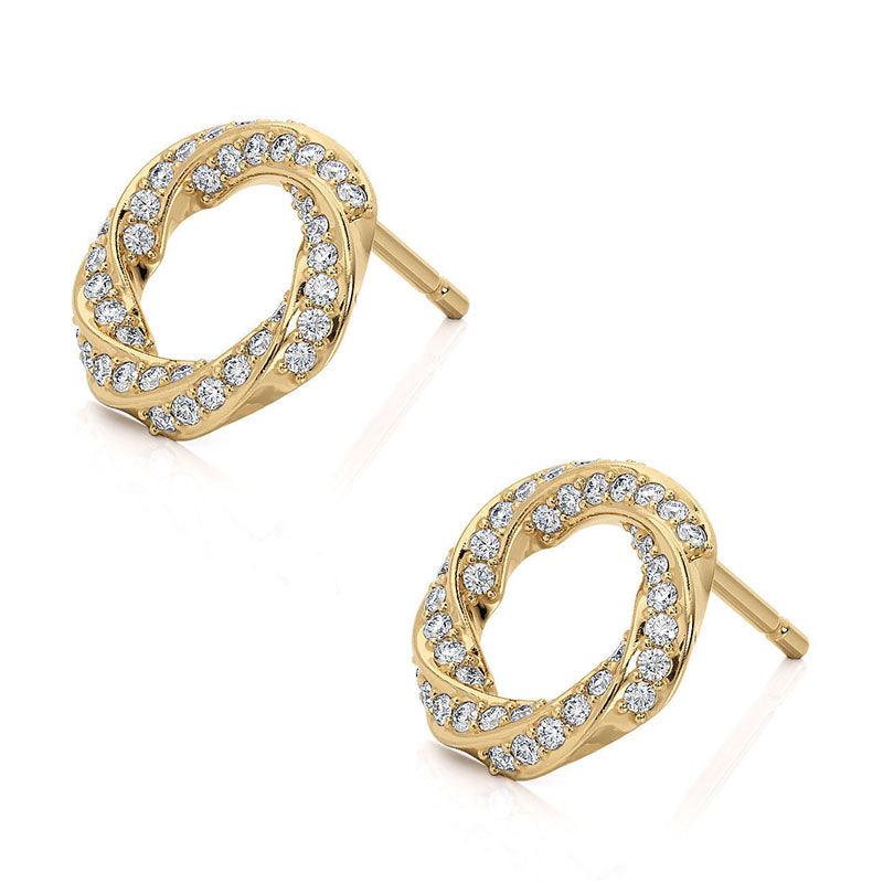 Camila - pave set diamond spiral earrings in gold. side view