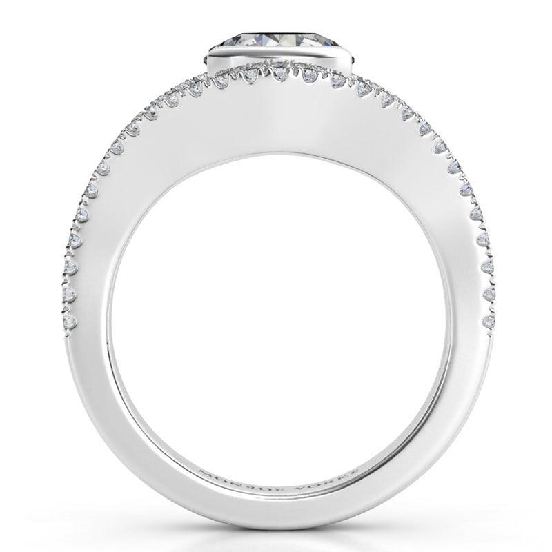 Capri - unique diamond engagement ring with round diamonds. White gold. Side view