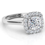 Cushion Cut Halo Diamond Ring - Plain Band - Carina. White gold 