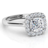 Cushion Cut Halo Diamond Ring - Plain Band - Carina. White gold 