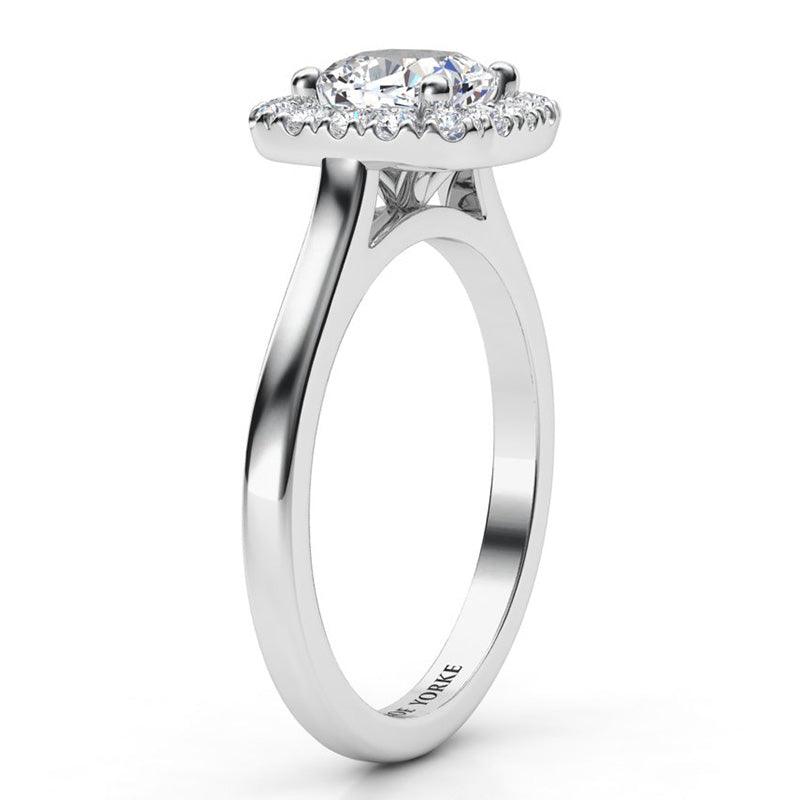 Carina - Side view: GIA certified cushion cut halo diamond engagement ring in platinum.   — view 4